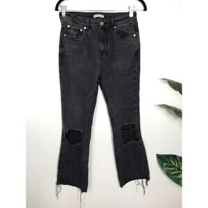 Avec Les Filles High Waisted Mom Jeans Distressed Raw Hem Black 27 Capsule
